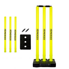 REINDEER Portable and Compact Cricket Plastic Stump of 3 Pcs with Stand for Indoor and Out Door Games
